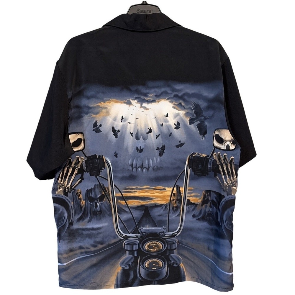 Rockhouse Roadhouse Men's L Short Sleeve Button Up Shirt Biker Skull Y2K - Picture 1 of 14